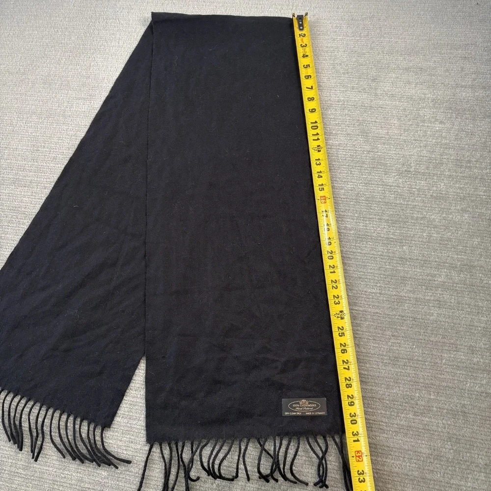 Germany 100% Cashmere Scarf Black Fringed Soft Quiet Luxury Classic